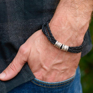 Bracelet Homme en Cuir Tressé avec Perles Personnalisées